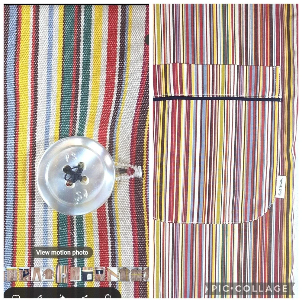 Paul Smith Men's L 2pc Striped Cotton Pajama Set Long Sleeve Button Pockets